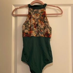 Hunter Green and Floral Dance Leotard